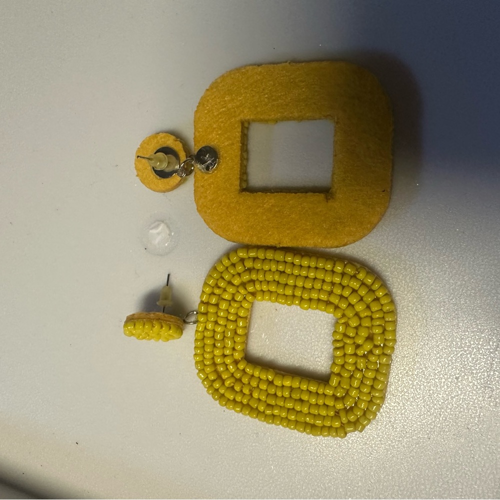 Yellow Beaded‎ Square Earrings